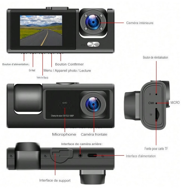 Dash Cam HD 1080P 3-Channel with Front, Rear & Inside Inc. + Night Vision + SD card included - Image 4