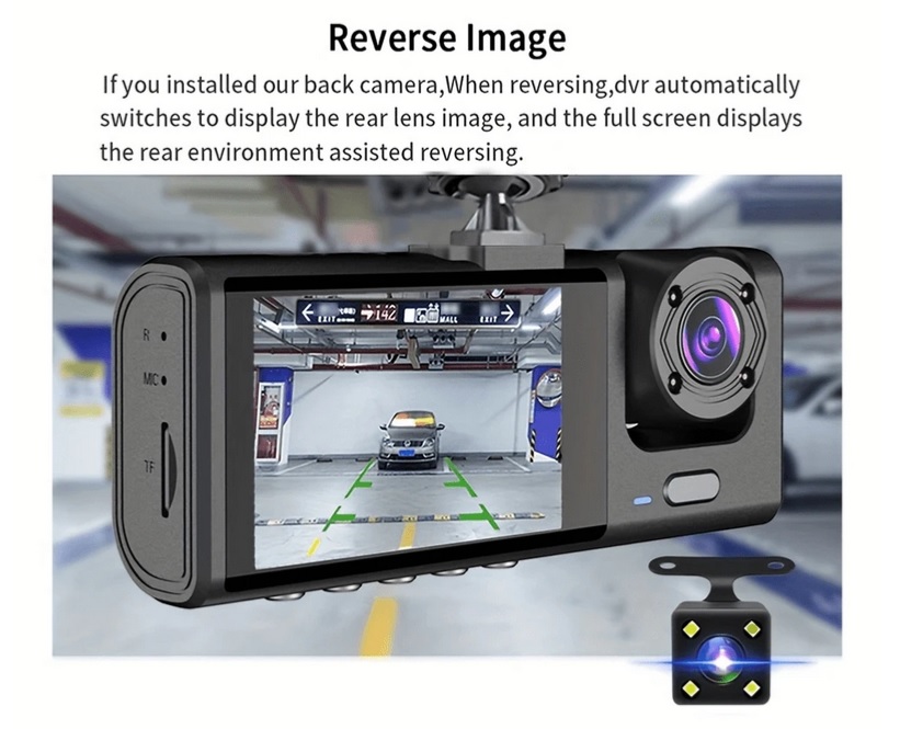 Dash Cam HD 1080P 3-Channel with Front, Rear & Inside Inc. + Night Vision + SD card included - Image 9