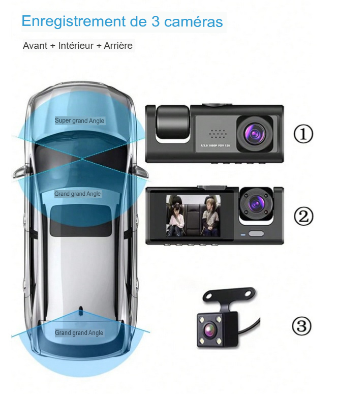 Dash Cam HD 1080P 3-Channel with Front, Rear & Inside Inc. + Night Vision + SD card included - Image 6